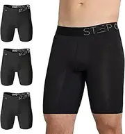 [STEP ONE] 3-Pack Boxer Briefs Sport. Longer Length Mens Boxers Shorts with 3D Pouch, Anti Chafing Underwear Mens, Breathable Bamboo, All-Day Comfort for Sports & Fitness