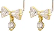 [Niaspi] 20G Clear CZ Bowknot Dangle Nose Rings Studs for Women 2Pcs 316L Surgical Steel L-Shaped Nose Studs Rings Cute Crystal Bow Nose Piercing Jewelry, Large, Stainless Steel, No Gemstone
