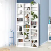 Oikiture Display Shelf Bookshelf Bookcase CD DVD Storage Media Stand Rack White