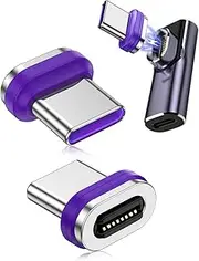 240W USB C Magnetic Adapter 2-Pack, 16-Pin 180° Rotatable Type-C Connector, Fast Charge 48V/5A for Phone 15/14/13, iPad Pro/Air/Mini, MacBook, Galaxy S24/S23, Pixel, USB-C Devices