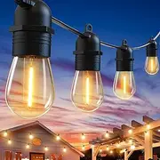 Quntis 53FT 15+1Bulbs LED Outdoor String Lights, Shatterproof Patio String Lights Waterproof Commercial Backyard Hanging Decorative Lights for Bistro Gazebo Balcony Porch Wedding Party, Warm White