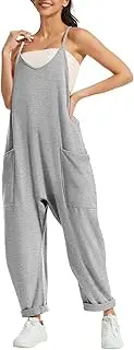 [YTJYZB] Women's V Neck Sleeveless Jumpsuits Casual Stretchy Rompers Loose Harem Long Pants Overalls Wide Legged Jumpers with Pockets