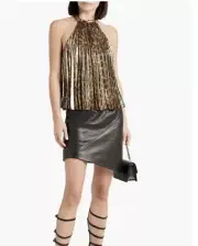 NWT Alice + Olivia Saks exclusive shimmery leopard print pleated top size XL