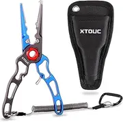 XTOUC Fishing Pliers,Titanium Alloy Clamp Head Fishing Gear,Saltwater Resistant Fishing Tools,Hook Remover Braid Line Cutting and Split Ring Pliers,with Sheath and Lanyard (Blue&Gray)