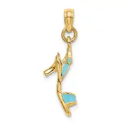 14K Yellow Gold 3-D Aqua Enamel Open Toe High Heel Charm
