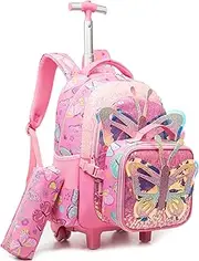 [Meetbelify] Kids Rolling Backpack with Wheels for Girls Boys Rolling Backpacks with Lunch Box for Elementary Students