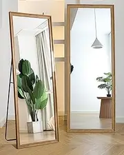 Solid Wood Full Length Mirror - 150x40cm Dual-Purpose Wall/Freestanding Design, Shatterproof 4.3mm Glass for Bedroom, Hallway & Boutique Styling, Modern Nordic Frame with Anti-Tip Safety