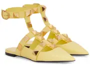 Valentino Rockstud Roman Stud Lime Yellow Ankle Strap Ballet Ballerina Flat 36