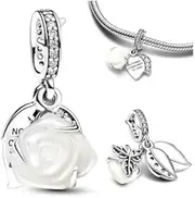 [The Charmery] Nothing Compares To You White Rose Charm 925 Sterling Silver Pendant Charm Compatible with Pandora Charms,and Many Other UK Charm Bracelets., Metal