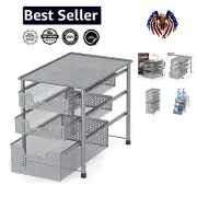 Durable Silver Sliding Basket Organizer with Two Drawers – Space-Saving Design