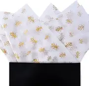 MR FIVE 90 Sheets White with Gold Bee Tissue Paper Bulk,20" x 14",Bees Design Tissue Paper for Gift Bags,Bee-Themed Occasions