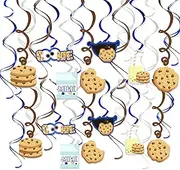 Cookies Milk Birthday Decorations Hanging Swirls, Cookie Happy Birthday Monsters Party Supplies Baby Shower for Kids (24 CT)