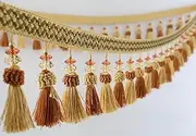 Fringe Trim，Curtain Tassels， 2 Meters Braid Beaded Pendant Fringe Trim for Sewing Craft Home Curtain Sofa Decorative Ribbon(Cream Colour)