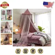 Dreamy Double Layer Kids Bed Canopy with Lights - Princess Play Tent Red/White
