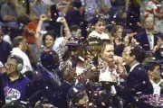 NBA Finals Chicago Bulls Michael Jordan and Steve Kerr victorious - Old Photo