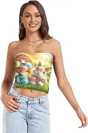 [RPLIFE] Easter Rabbit Basket Sunshine Women's Tube Top, Strapless Top Going Out, Mesh Tube Tops, Trendy Crop Tops (S)