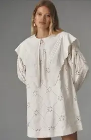 Anthropologie Damson Madder Mini Dress Women White Candice Retro Vacay Sz 12 NWT