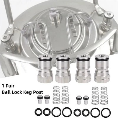 Stainless Steel Ball Lock Keg Posts Gas and Liquor Outlet Couplers (2 Sets)