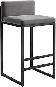 Modern Gray Velvet Upholstered Barstools with Backrest and Footrest Stylish Dining Chairs for Kitchen Island or Home Pub 25.6in Sitting Height
