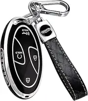 Montague Key Fob Cover for Hyundai with Keychain, Soft TPU Key Case Shell for Hyundai Sonata, Santa Fe, Tucson, KONA, Grandeur, Ioniq 6 Smart Key Protector (7 Buttons, Black-Silver)