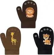 [WAWSAM] 3 Pairs Kids Knitted Mittens Toddler Winter Gloves Boys Stretch Mittens Magic Full Finger Warm Mittens