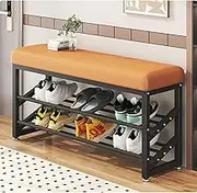 Household Integrated Soft Cushion Shoe Changing Stool, Modern Entry Shoe Cabinet Stool Simple Sit-Down Shoe-Wearing Stool for Entryway, Bedroom, Living Room,60cm,Orange