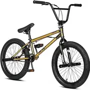 cubsala Freestyle BMX Bike, 20 Inch Yaphet Bicycle for Teen Beginner Adult Riders, Bike with 360° Rotating Handlebar and 4 pegs, Gold