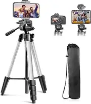 Sensyne 64" Phone Tripod Stand, Versatile Camera&iPad Tripod with Wireless Remote and 2-in-1 Phone Holder for Selfie/Video Recording/Photo/Live Stream/Vlog (Silver)