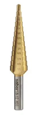 Saber 1/8 - 1/2" HSS Straight Flute TiN Coated Step Drill Bit - 8030-F1
