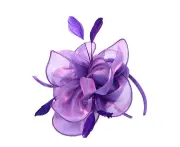 Cocktail Tea Party Women Headwear Fascinators Hat Feather Floral Mesh Hair Clip-Purple