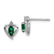 Sterling Silver Rhodium-plated Created Emerald u0026 Diamond Earrings