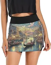 [Joisal] Unicorn Cliff Castle High Waisted Tennis Skirt with Pockets Womens Skirts Summer, Workout Skirts, Venice Night Lights, Large
