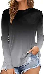 [Generic] Brand Shirt Summer Tops Gradient Printed Long Sleeve O Neck Tee Shirt Loose Side Split Blouse Tunic X Sleeve
