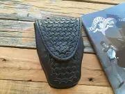 Tex Shoemaker 204C Black Basketweave Leather Double Cuff Case Handcuff Holder HS