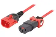 1.5m IEC-Lock+ C13 to Dual Lock C14 Extension Cord - Red