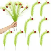 8 Pcs Christmas Tree Topper 17In Red Green Curly Stems Lime Green Curly Xmas Tree Pick Elf Ornaments Stems for Christmas Tree Topper Home Office Wreath Craft Decorations