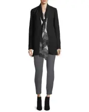 Eileen Fisher Cotton Tencel Stretch Geometry Black long Jacket Black M NWT