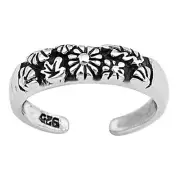 Flowers Toe Ring 925 Sterling Silver 4mm Band Adjustable