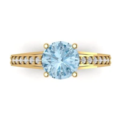 2.21 ct Round Cut Gemstone Solitaire with Accents Promise Ring Yellow Gold