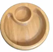 Crate & Barrel Beech Wood Ceramic Chip and Dip Bowl Tray Beechwood Round 12"
