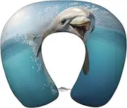 SKKNT Funny Animal Dolphin Print Lightweight Travel Neck Pillow U-Shaped Memory Foam Head Neck for Airplanes