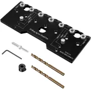 Adjustable Aluminum Alloy Cabinet Hardware Jig Shelf Pin Jig with 2 PCS 1/4 Inch Drill Bits Woodworking Pocket Hole Punc