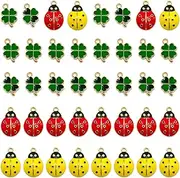 [Niuhong] 40 Pieces Clover Leaf Ladybird Pendants Metal Lucky Charm Four Leaf Key Ring Lucky Lucky Charms Accessories Mini Ornaments Lucky Grass Clover Leaves Ladybird DIY Crafts, Einheitsgröße, Alloy