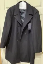 BEN SHERMAN MEN'S BRENTON DOUBLE BREASTED WOOL OVERCOAT -XXL- NAVY BLUE
