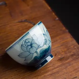 青花釉下彩手繪荷花主人杯景德鎮單杯全手工陶瓷復古品茗杯茶杯