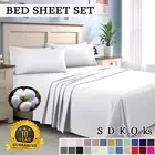 2000TC Cotton Bed Flat Fitted Sheet Set Breathable Single/Double/Queen/King Size