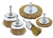 5pk Wire Brush Drill Attachment Set Brass Coated for Cleaning Rust Hex Shank ...