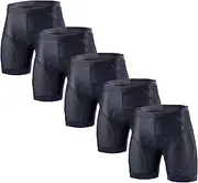 [Generic] Athletic Workout Performance Baselayer Underwears Compression Shorts for Men Support Mens Pouch Underwear, Black-pc5, X-Large