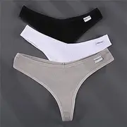 [FARZAH] Women Panties Female Underwear 3PCS/ Set G- String Panties Cotton Women' s Underwear Sexy Panties Female Underpants Thong Solid Color Pantys Lingerie M- XL Design(Set 4,Large)
