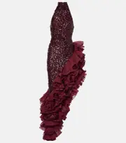 [Rotate] Rotate Ruffled sequined midi dress AU 14 burgundy